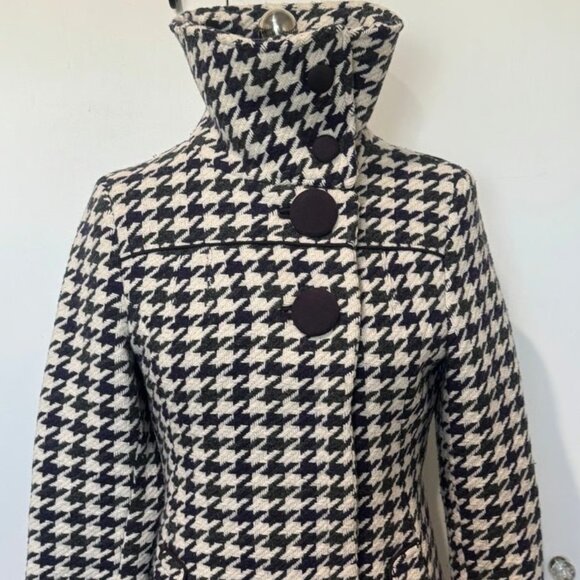 Vintage Y2K Soia & Kyo Houndstooth Funnel-Neck Coat - Picture 1 of 7